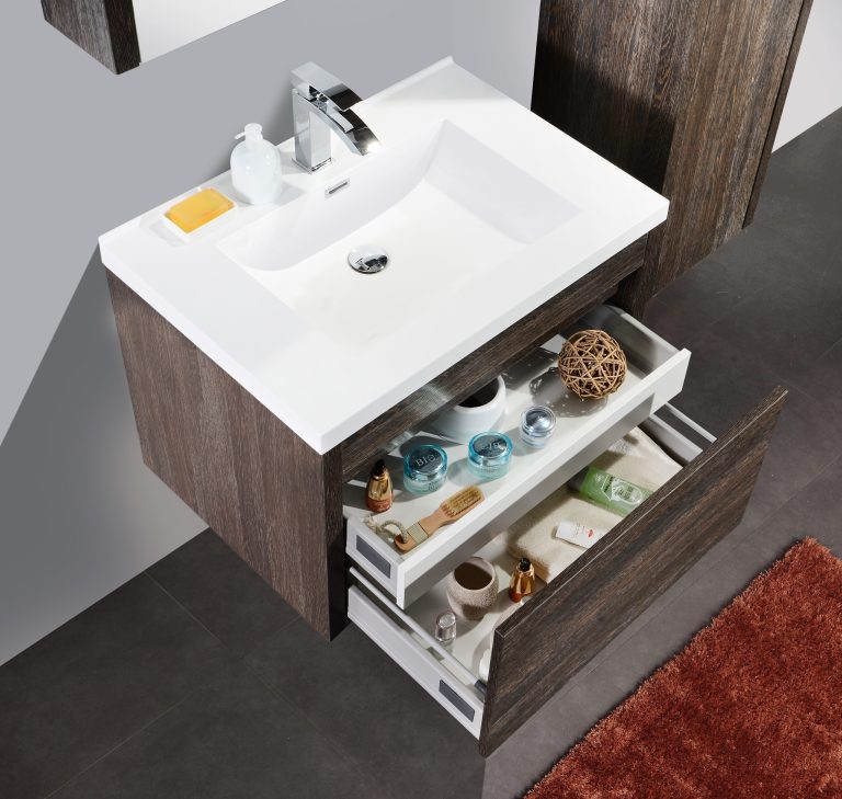 Alexandra wall hung bathroom vanity in Silver Oak