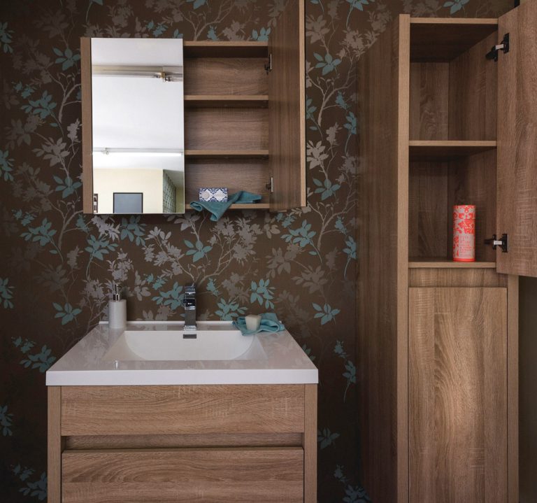 Alexandra wall hung bathroom vanity in White Oak