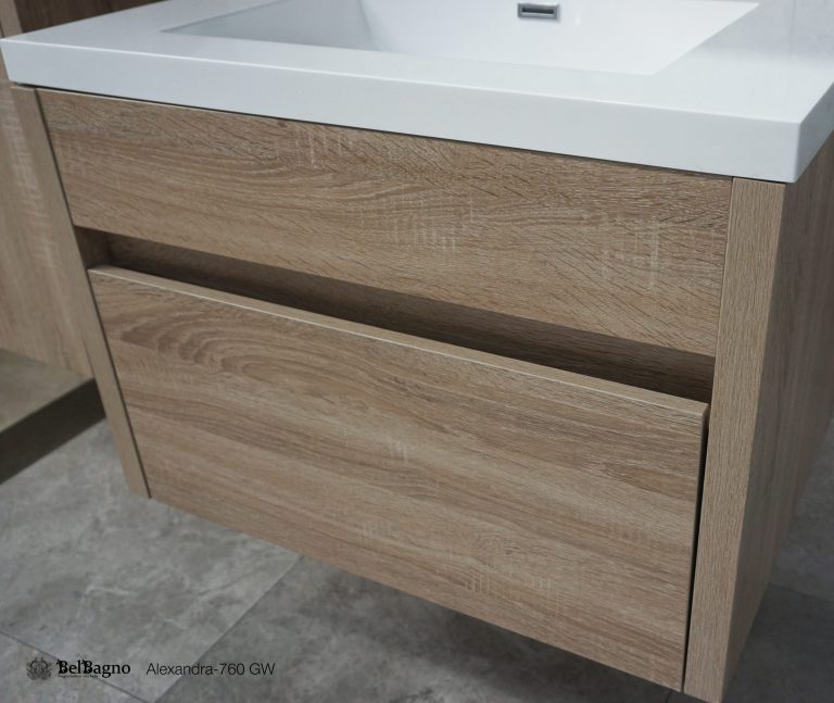 Alexandra wall hung bathroom vanity in White Oak