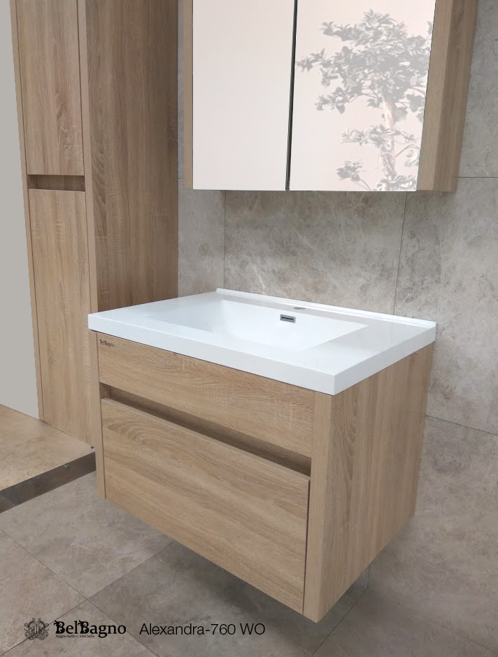 Alexandra wall hung bathroom vanity in White Oak