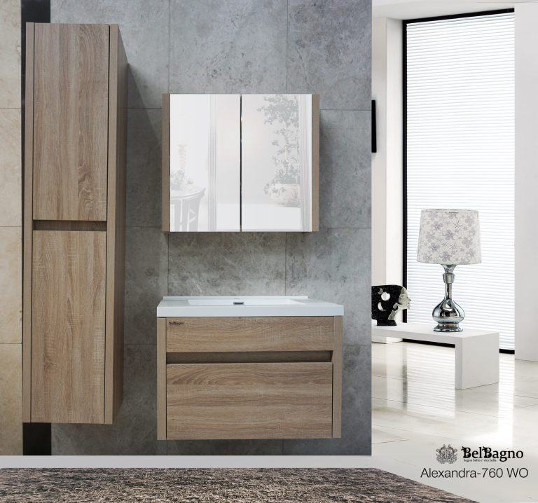 Alexandra wall hung bathroom vanity in White Oak